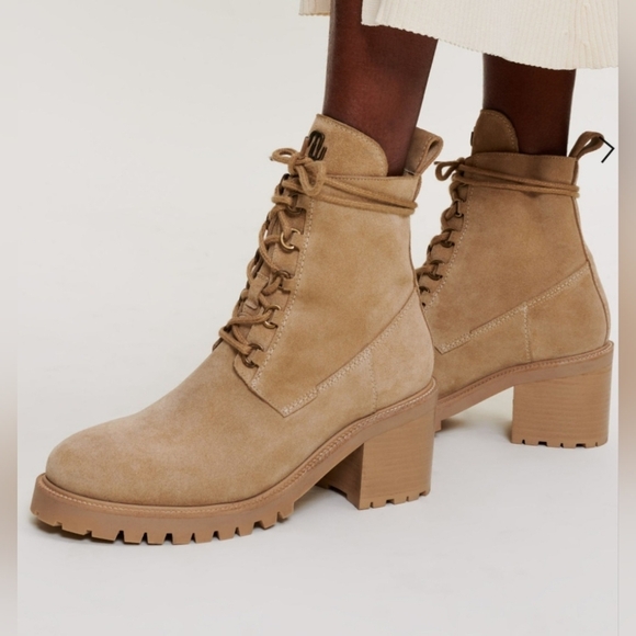 MAJE Suede Ankle Boots Beige Heel size 40 9.5 - Picture 8 of 8